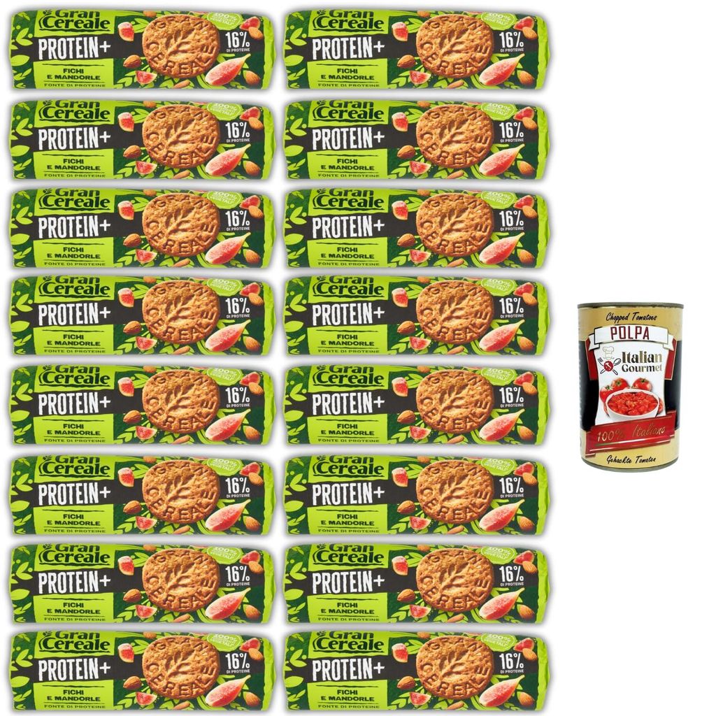 GranCereale PROTEIN+ Fichi & Mandorle 16x230g – 16% Protein, vegan, ohne Palmöl, ballaststoffreich, recyclebare Verpackung – italienische Keks...