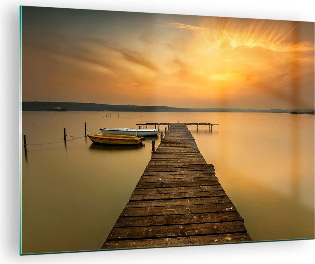 Bilder auf glas - See Brücke - 70x50cm - Glasbilder - Wandbilder - Bilder - Kunstdruck - zum Aufhängen bereit - Wanddekoration aus Glas - Glas Bi...