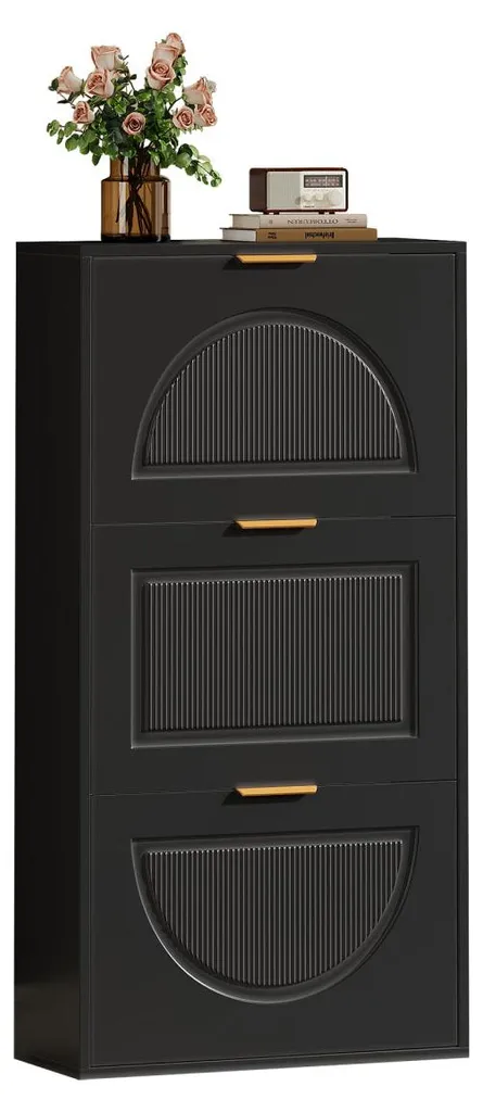 Commode à chaussures noire de 60 cm compacte avec 3 abattants - 9