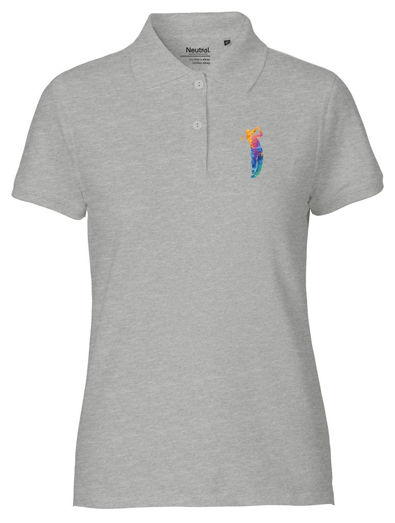 Huuraa Damen Polo Shirt Golf Spieler bunte Silhouette XL Sport Grey Bio Baumwolle Fairtrade Poloshirt Geschenkidee