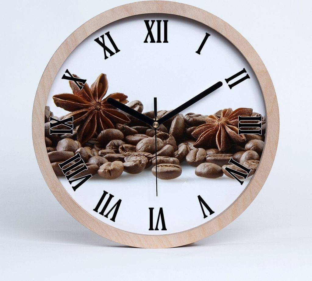 Holzuhr 25fi cm wanduhr - schwarze Spitzen - Kaffeebohnen Zimt