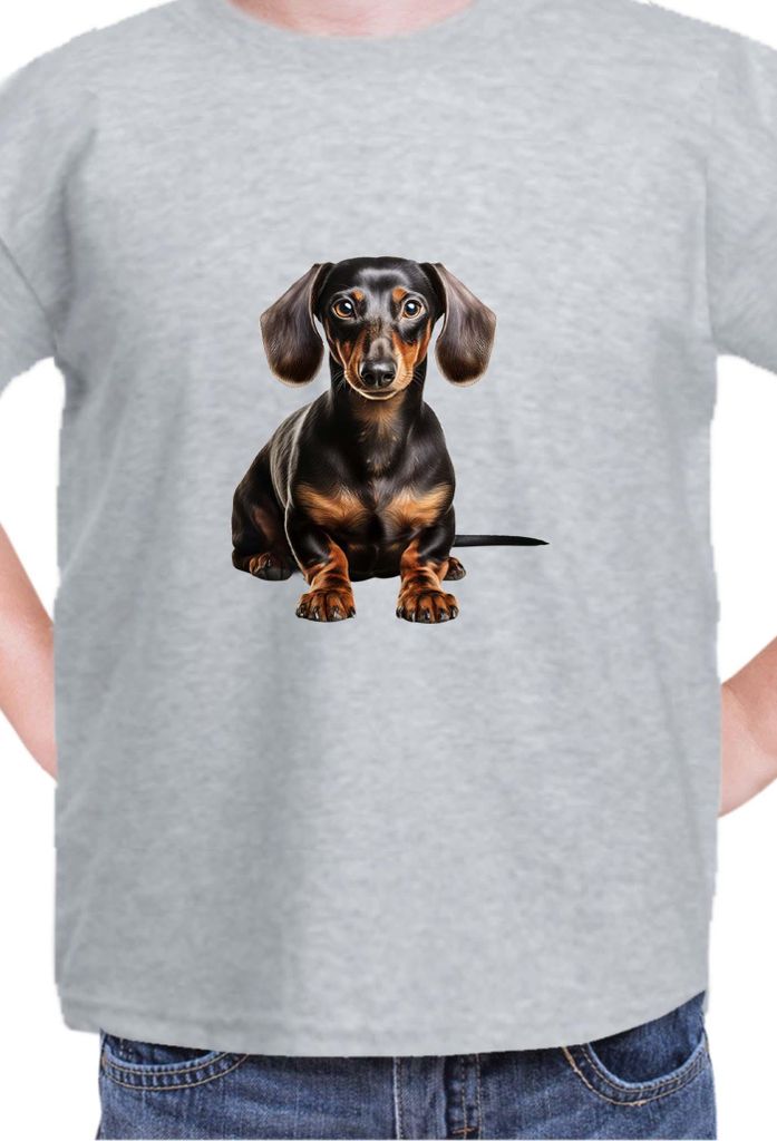 Kinder T-Shirt Dogs Breeds Dachshund Dog Breed 008, 9-11 Jahr - 140 / Grau