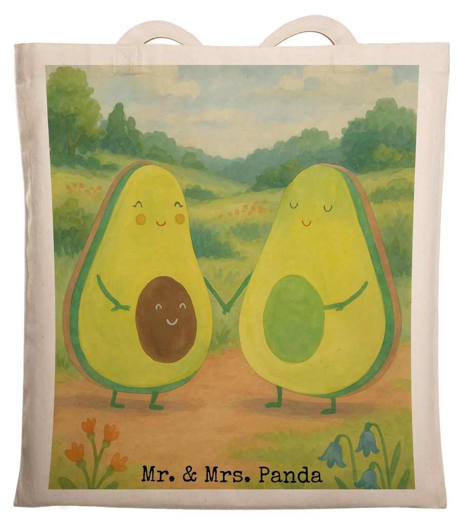Mr. & Mrs. Panda Tote Bag Avocado Pärchen Design - Weiß - Geschenk, Hochzeit, Schultasche, Schwangerschaft, Shopping Tasche, Liebe, canvas, Uni, ...