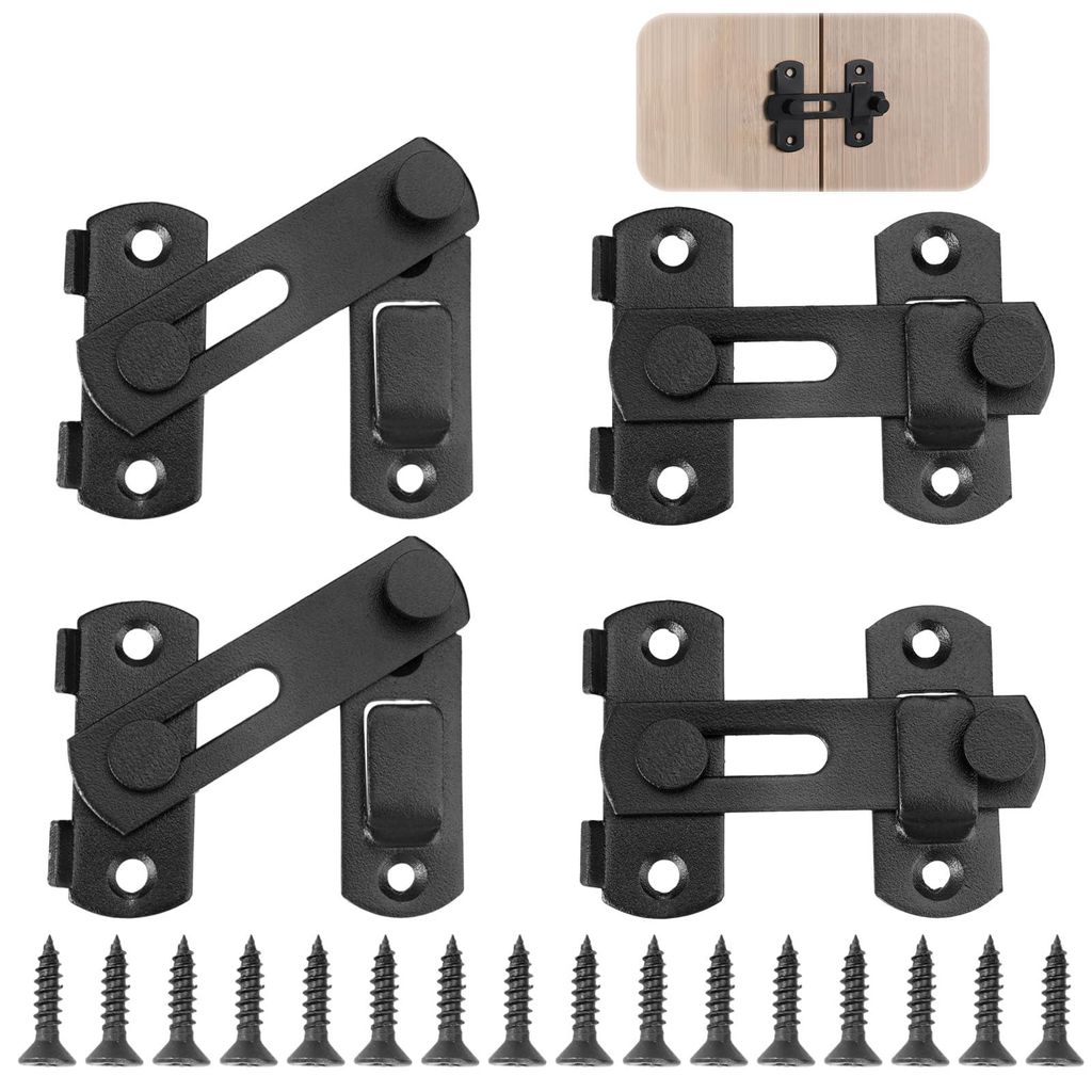 4-teiliges Set Türschlösser Edelstahl schwarz Riegel Schnappverschlüsse mit Schrauben Schiebeschlösser für Türen Fenster Haustierklappen Gart...