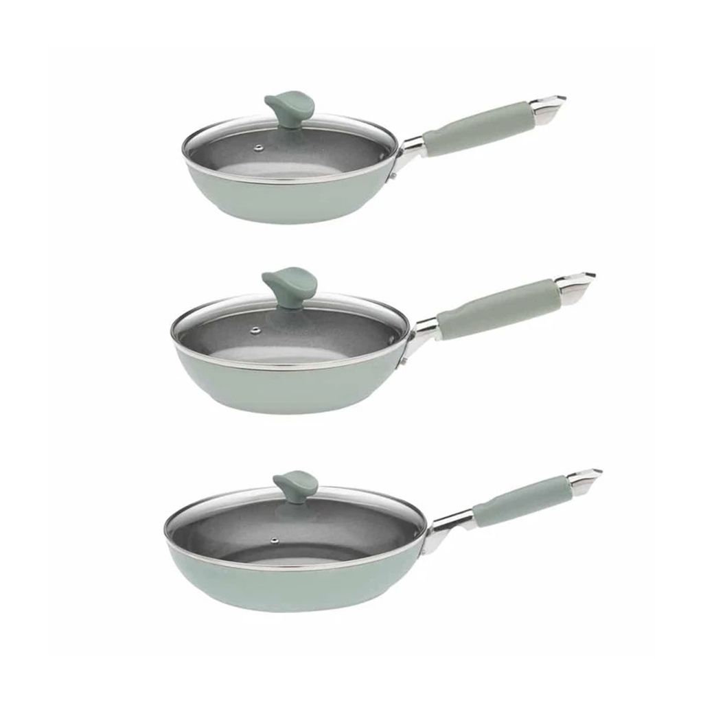 -freies Primecook Pfannenset - Elena - 3 Antihaft Bratpfannen - Ø 20, 24 und 28 cm - mit Deckeln - strapazierfähig - Ecoshield - sicher und gesund