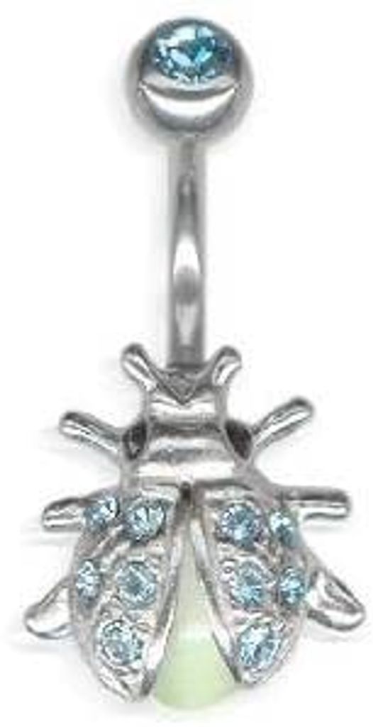 Silber Bauchnabel Piercing Käfer Beetle - Mit Kristall Elements - SBB06.Peridot.Aqua