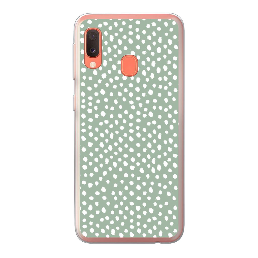 MuchoWow Handyhülle Schutzhülle Hülle für Samsung Galaxy A20e Polka dots - Grün - Weiß Silikon Softcase Handy Hülle - Abdeckung