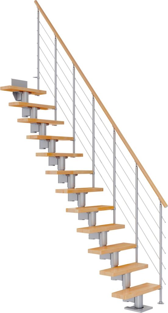 Dolle Mittelholmtreppe Dublin Gerade aus Buche lackiert 61 cm breit für GH 240–292 cm UK Metall Perlgrau mitlaufende Edelstahlstäbe
