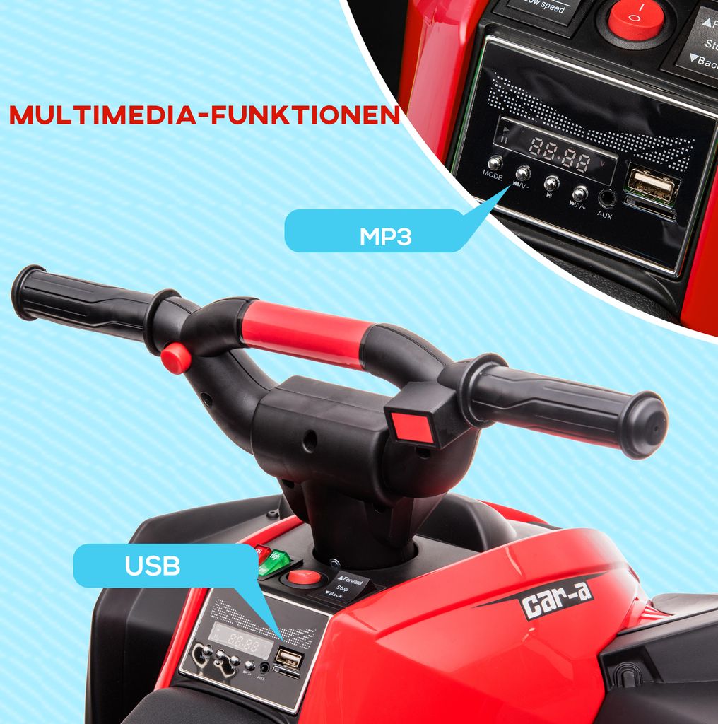 HOMCOM 12V Elektro-Quad für Kinder 3-5 Jahre, 3-8 km/h, Elektroauto mit