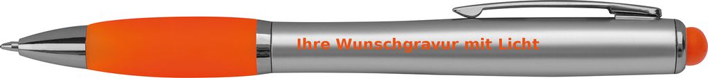 Touchpen Kugelschreiber mit Gravur im farbigen LED Licht / Farbe: silber-orange