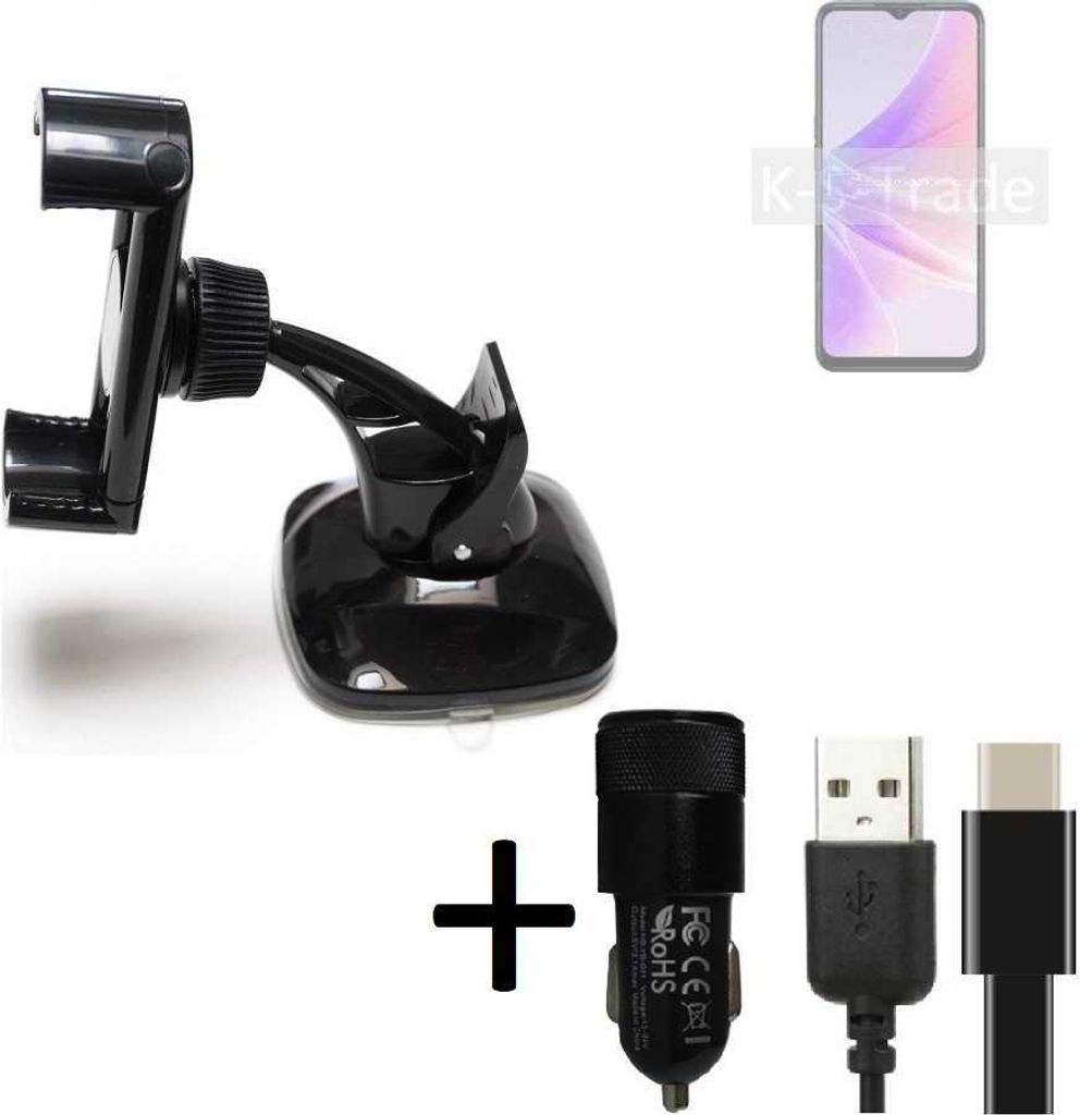 K-S-Trade Handy-Halterung kompatibel mit Oppo K10 5G India Windschutzscheibe / Armaturenbrett + LADEGERÄT mit Mico USB Kabel Autohalterung