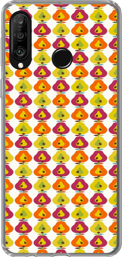 MuchoWow Handyhülle Schutzhülle Hülle für Telefoonhoesje Huawei P30 Lite Retro - Design - Birne - Obst Silikon Softcase Handy Hülle - Handyh...
