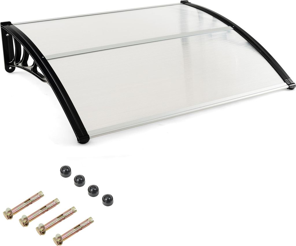 GOPLUS Vordach für Haustür, 122 × 99 cm Überdachung aus Aluminium & Polycarbonat, Haustürdach Pultvordach, Schwarz