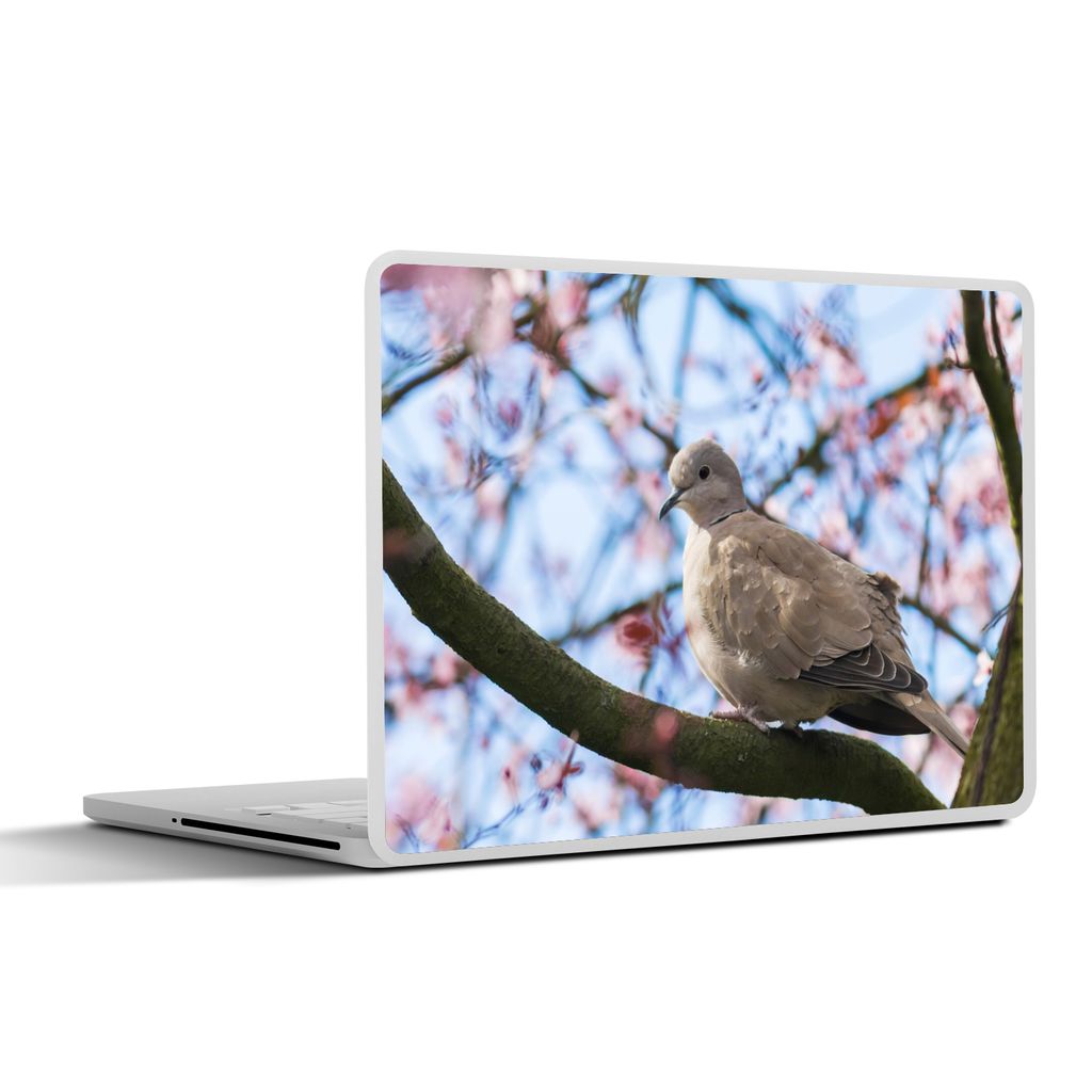 MuchoWow Laptop Aufkleber Sticker Cover Vogel - Blumen - Taube - Blütenzweige - Rosa 40x30 cm - Laptop Dekoration - Selbstklebend