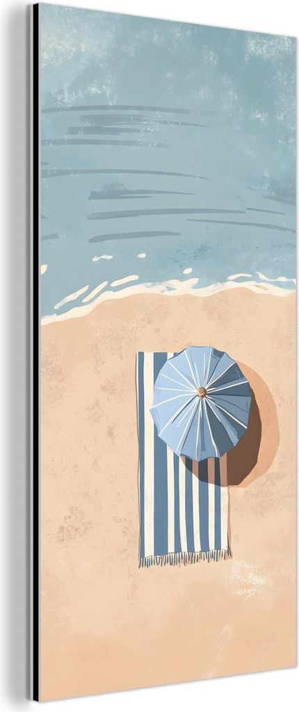MuchoWow Wanddekoration Metall Metallbild Wandkunst 40x80 cm Strandtuch - Streifen - Sonnenschirm - Strand MuchoWow Aluminium Gemälde - Wanddekora...