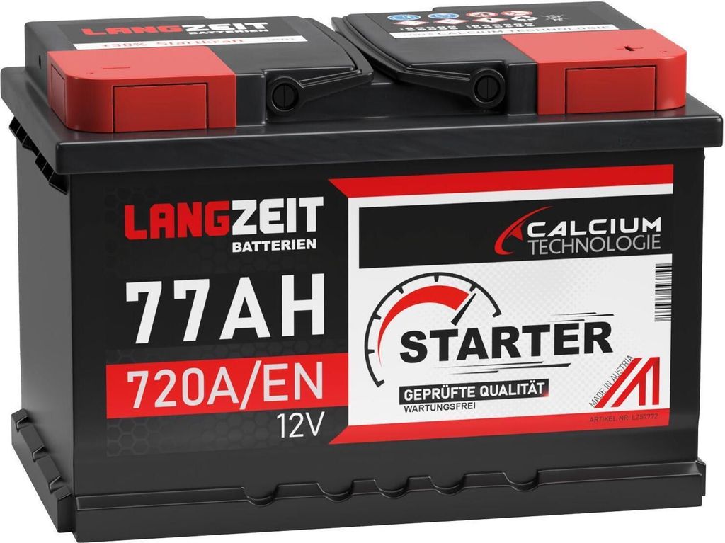 LANGZEIT Autobatterie 77AH 12V 720AEN Starterbatterie +30% Produktbild 