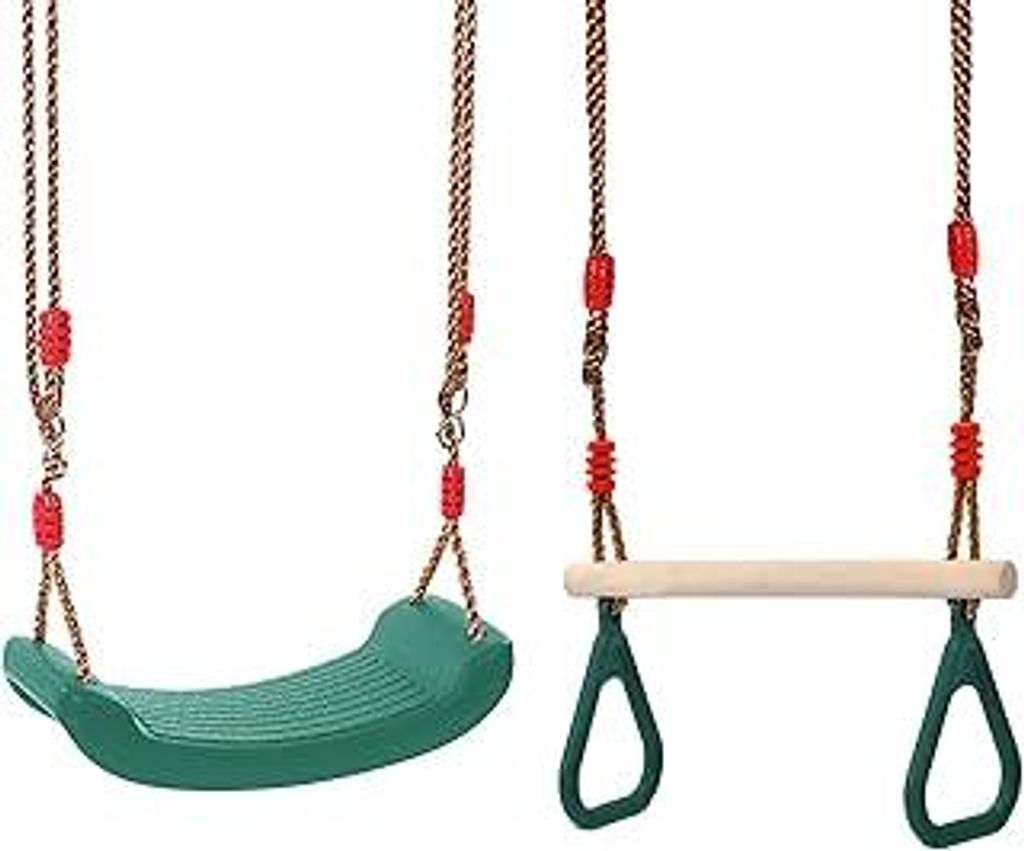 REDCAMP Schaukelgarnitur, Kinderschaukel Outdoor Indoor und Trapeze Schaukel mit Gymnastics Rings, Wetterfester Garten Schaukelsitz mit höhenverst...