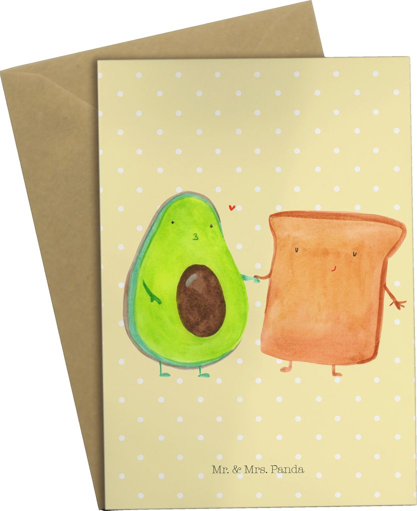 Mr. & Mrs. Panda Grußkarte Avocado Toast - Gelb Pastell - Geschenk, osterkarte, Freundin, einladungskarten, Liebe, weihnachtskarten, Liebespaar, o...