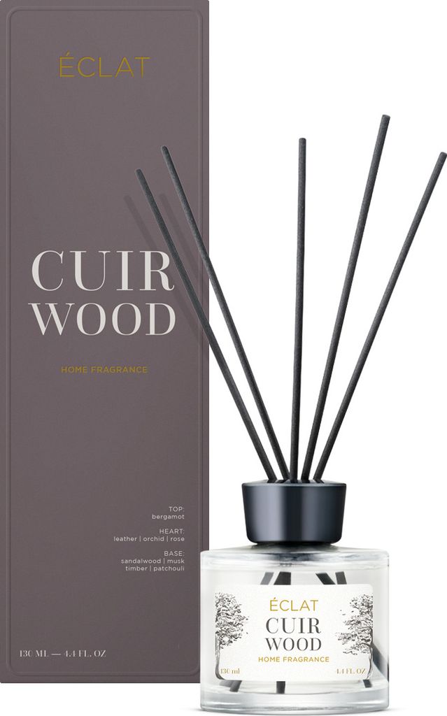 ÉCLAT Cuir Wood Raumduft + Duftstäbchen, langanhaltender Lufterfrischer, 130ml