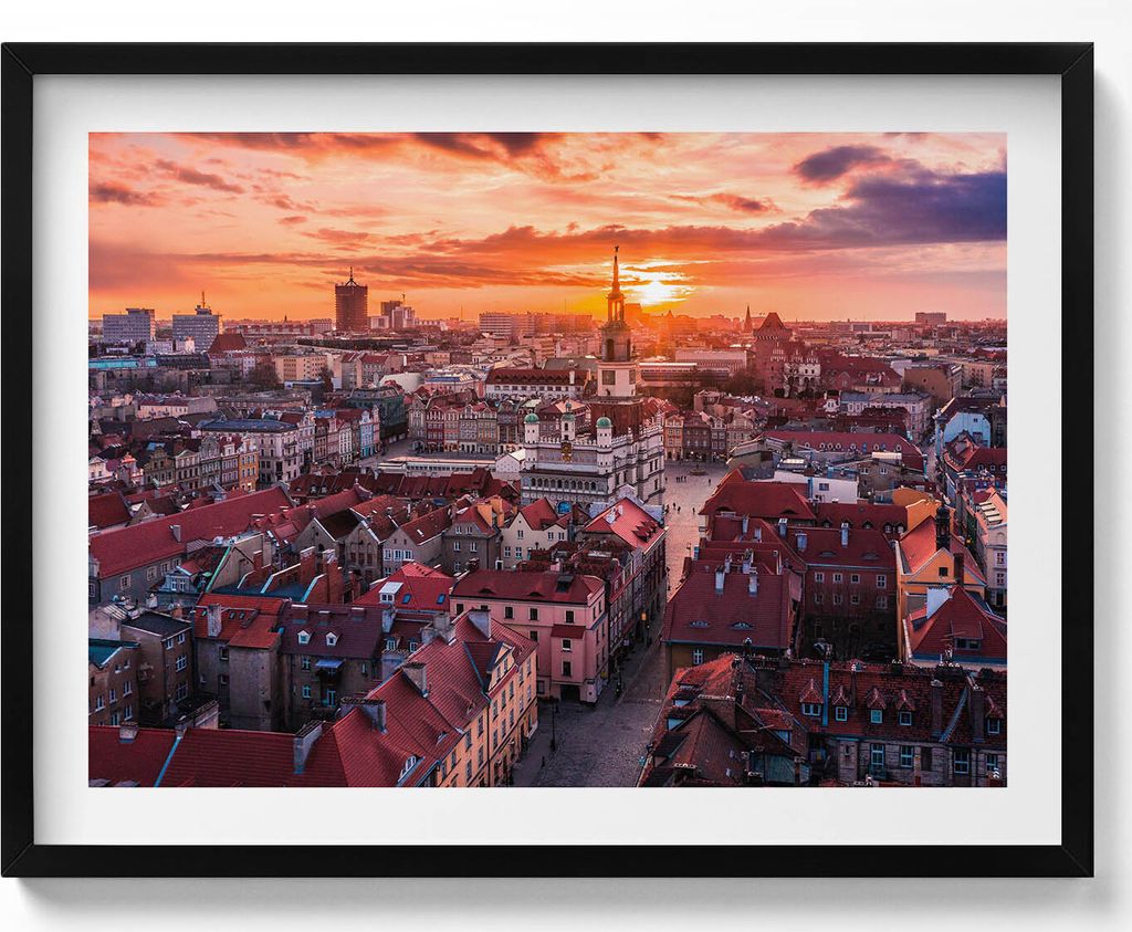 Poznan-Panorama– Wandbild mit Rahmen – Gerahmtes Bild – Wanddekoration – 80x60 cm – Schwarz Rahmen