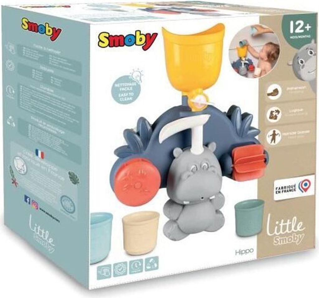 Badespielzeug Hippo Smoby Little Smoby, Rutsche, Räder, Baby Spielzeug ab 18 Monate, Blau und Grün
