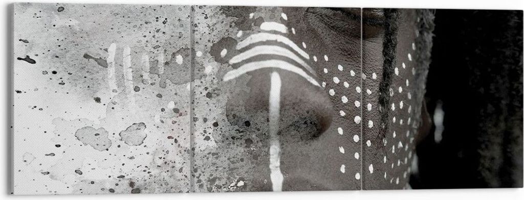 Bild auf Leinwand - Leinwandbild - 3 Teile - Afrikanisch Autochthon Gesicht - 150x50cm - Wand Bild - Wanddeko - Wandbilder - Leinwanddruck - Bilder...
