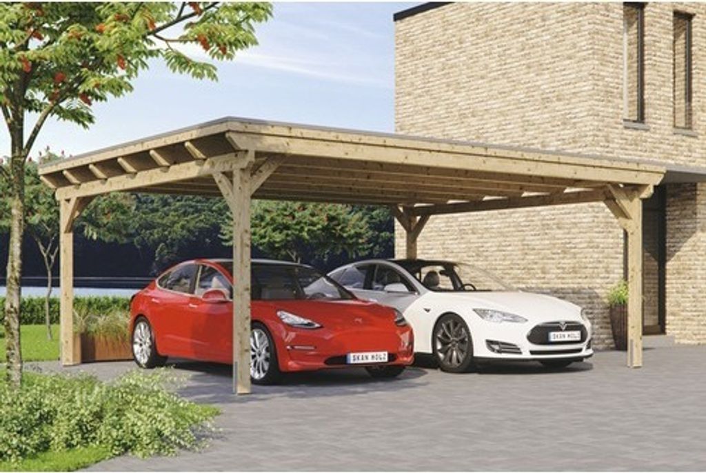 Doppelcarport Konsta Aluminium-Dachplatten inkl. H-Anker 618x500 cm natur