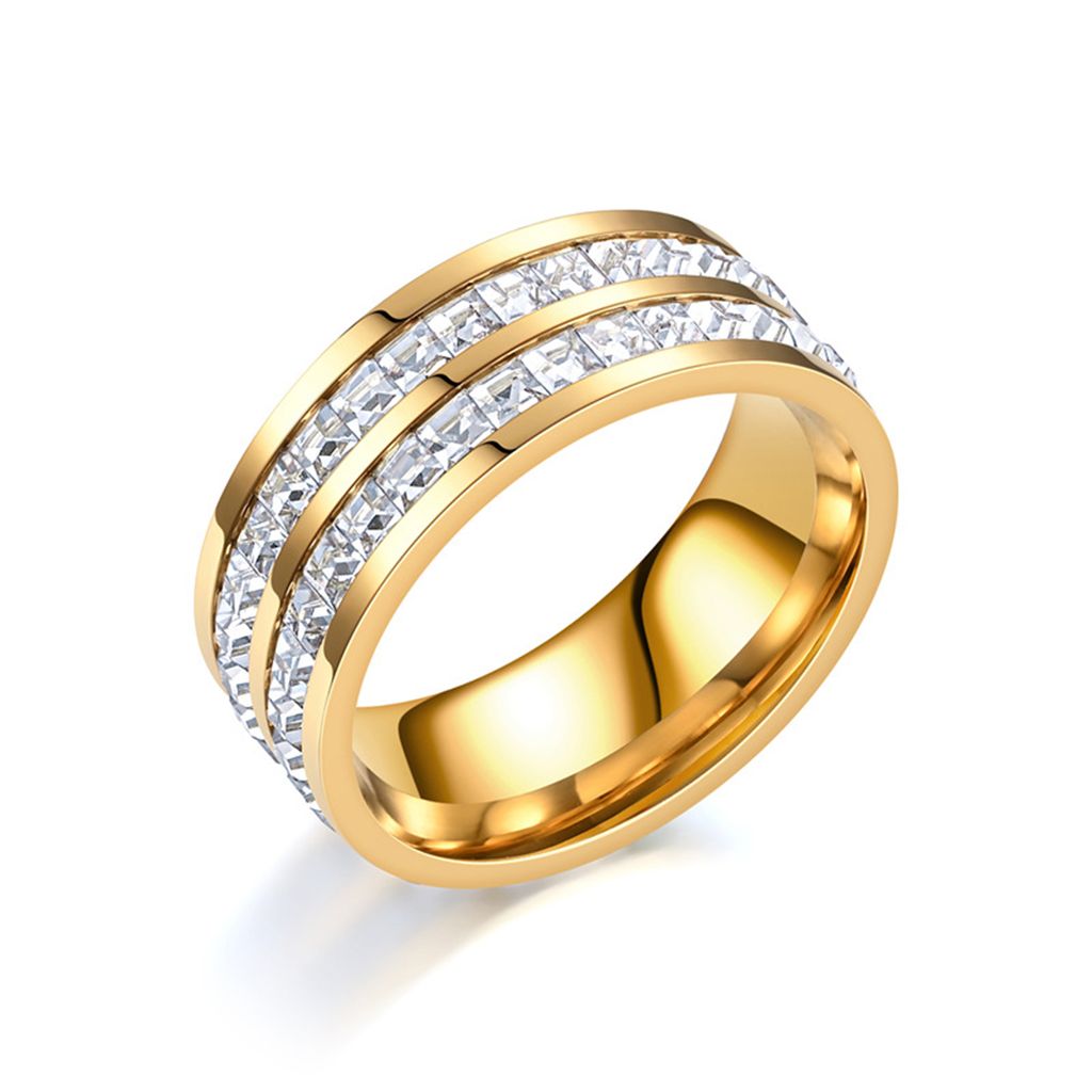 Frauen Ring Strass Paar Stil Geometrische Temperament Persönlichkeit Dekorieren Dress Up Elegante Frauen Stapelbaren Ring Schmuck Zubehör-Golden,...
