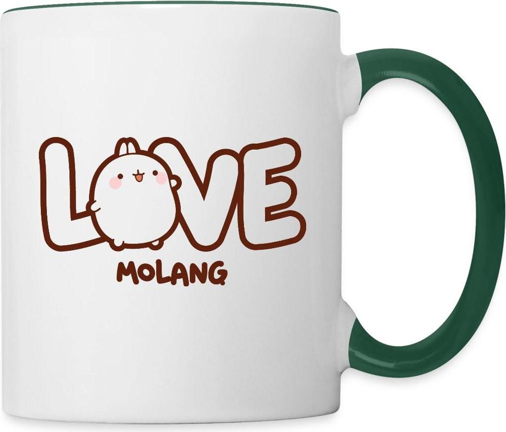 Spreadshirt Molang Love Liebe Tasse Zweifarbig, One size, Weiß/Dunkelgrün