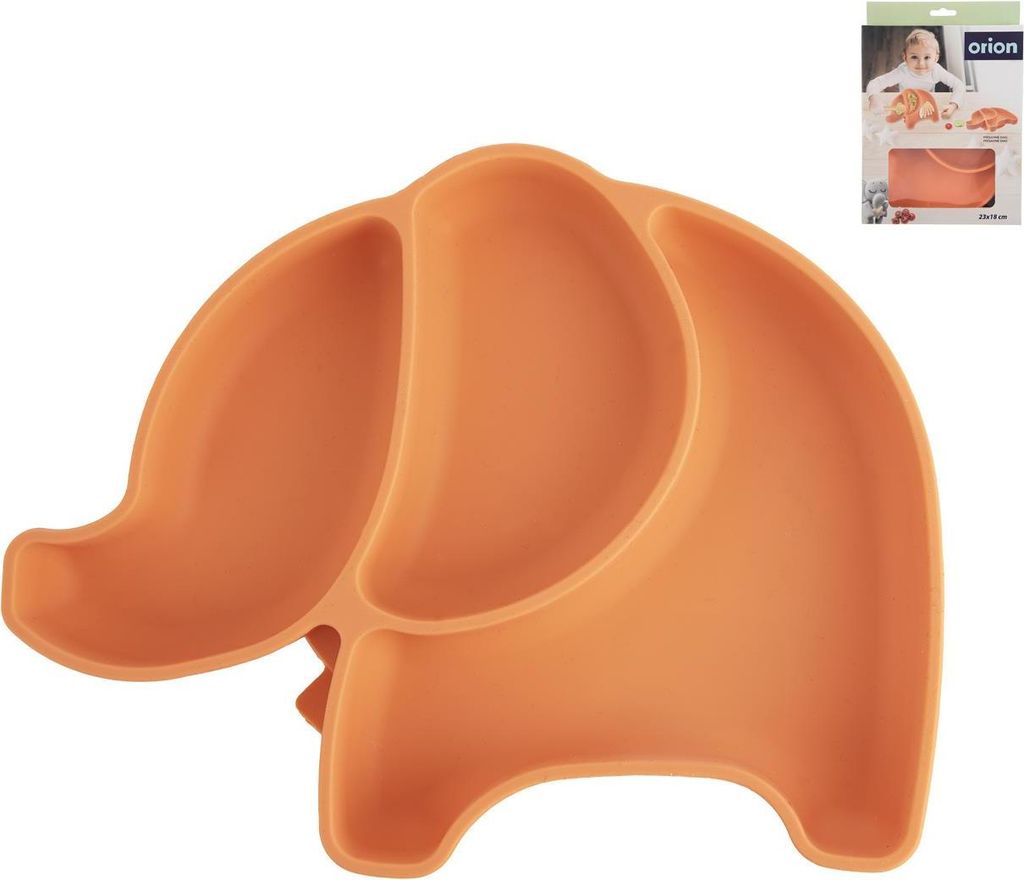 ORION Teller 23 × 18 cm Kinderteller geteilter Elefant Silikon orange