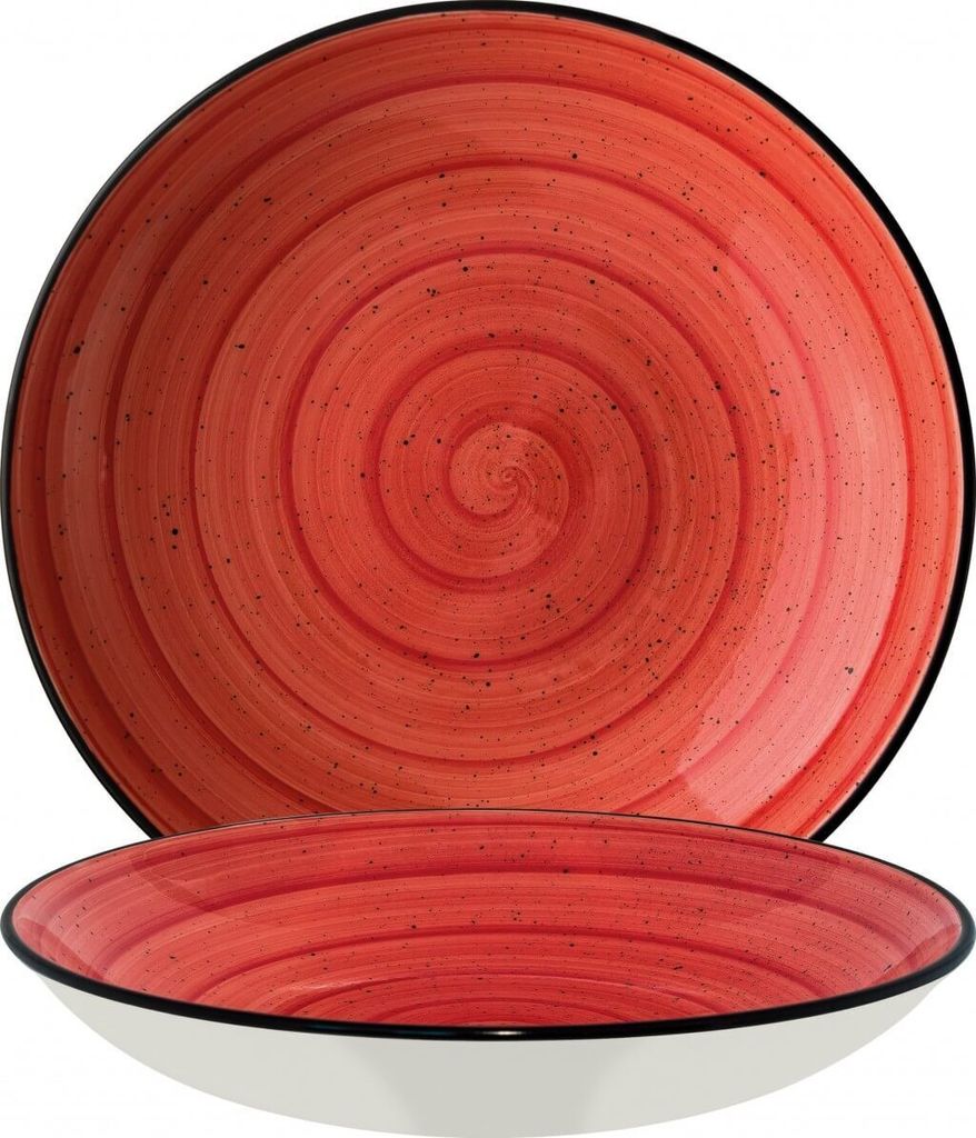 6x Bonna Aura Passion Bloom Teller rund 25cm 130cl 5cm tief Rot Creme Porzellan APSBLM25CK Suppenteller Pastateller Geschirr