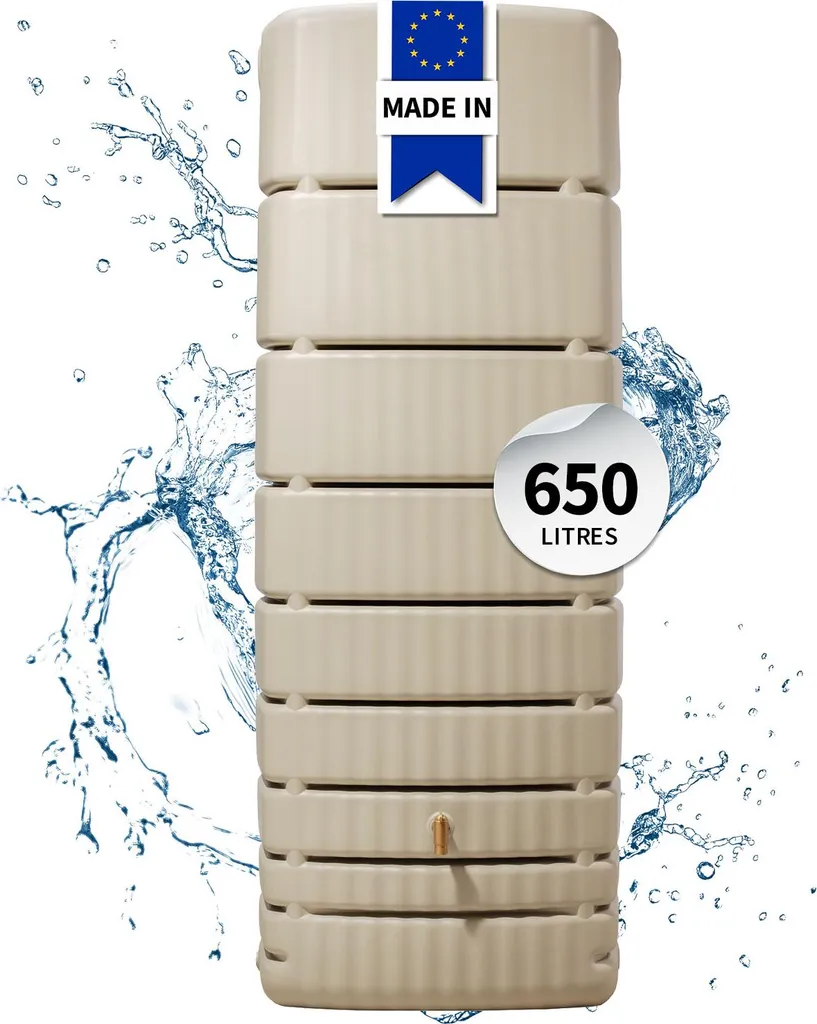 Récupérateur d'eau de pluie 650L SLIM sable 4rain avec robinet chic