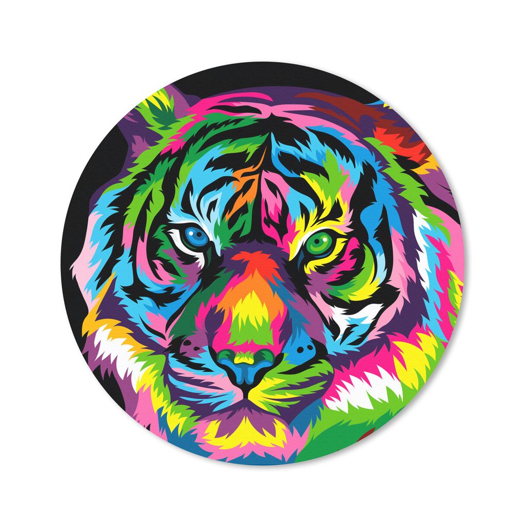 MuchoWow Mauspad Mousepad Tiger - Regenbogen - Schwarz 20x20 cm - Mousepads - Maus Mat - Pad - Mausunterlage - Schreibtischmatte