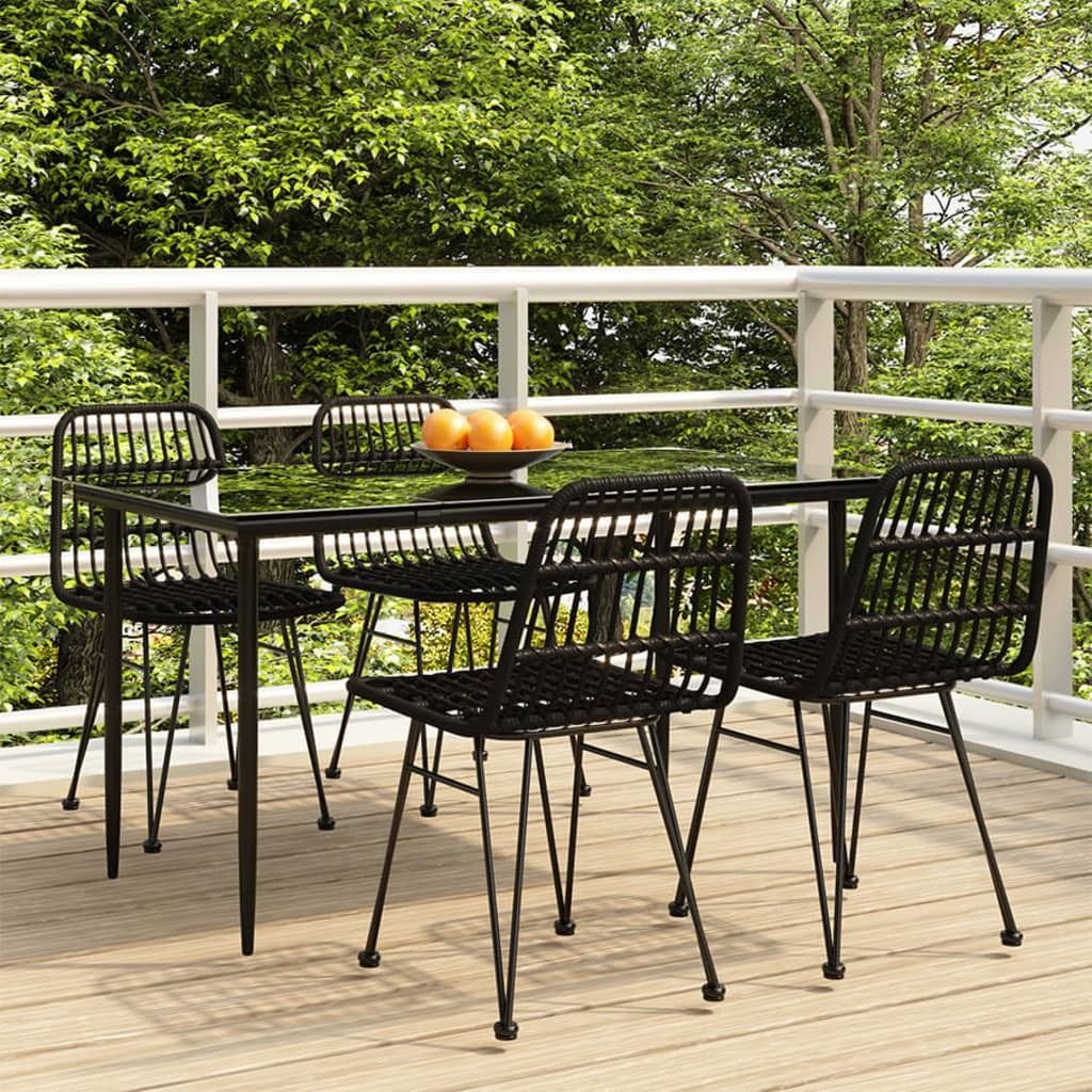 "Rabatt" 5-tlg. Garten-Essgruppe - mit tishe & Stuhl - Schwarz Poly Rattan - Lounge-Dining set CC7789