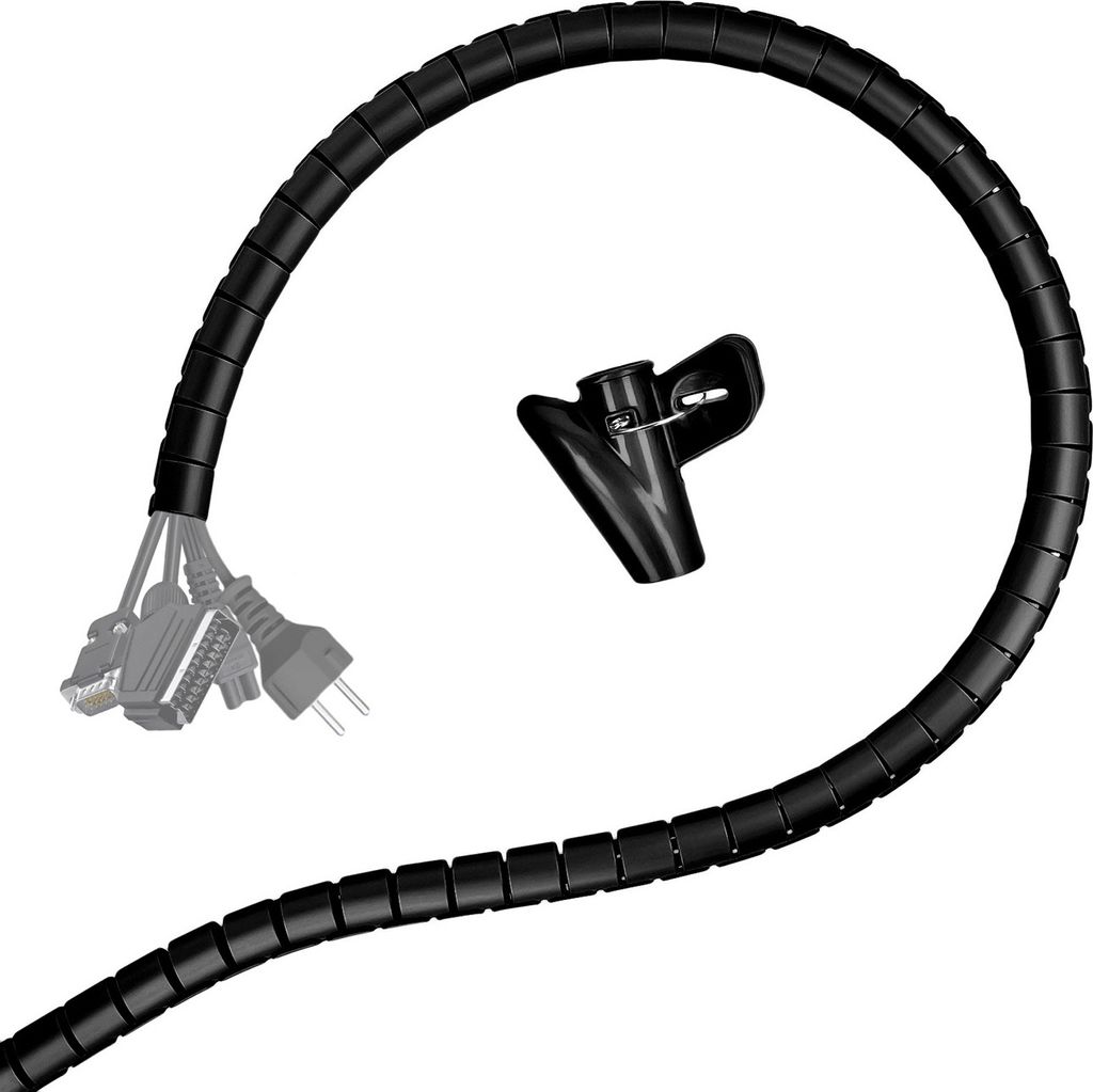 Minadax professioneller HighTech 2 Meter Kabelschlauch Kabelkanal in schwarz mit 28 mm Durchmesser für flexibles Kabelmanagment an Computer und Ar...