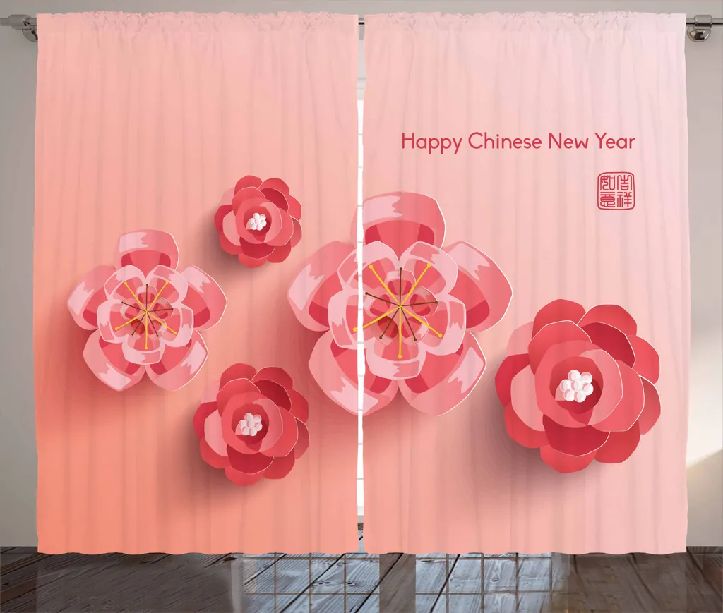 Tenda ABAKUHAUS Capodanno Cinese Fiori Rosa 280x175 cm per Camera
