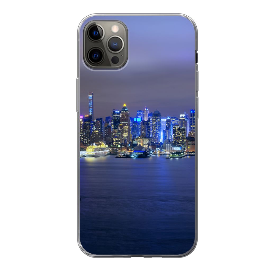 MuchoWow Handyhülle Schutzhülle Hülle für iPhone 13 Pro Max New York - Skyline - Nacht Silikon Softcase Handy Hülle - Mobiltelefon