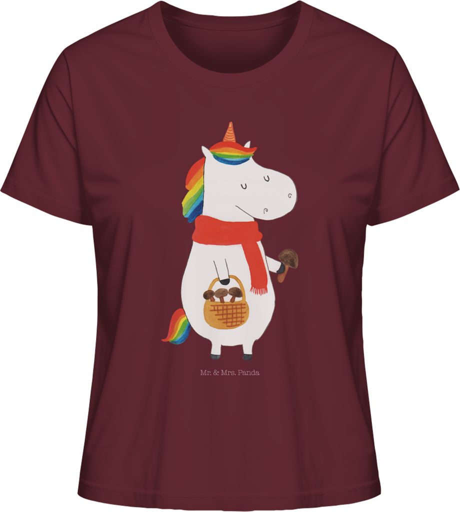 Mr. & Mrs. Panda Basic T-Shirt Damen Einhorn Pilz Größe L - Burgundy - Geschenk, Einhörner, Shirt, Kurzarmshirt, Unicorn, Pilze, Mit Print, Moti...