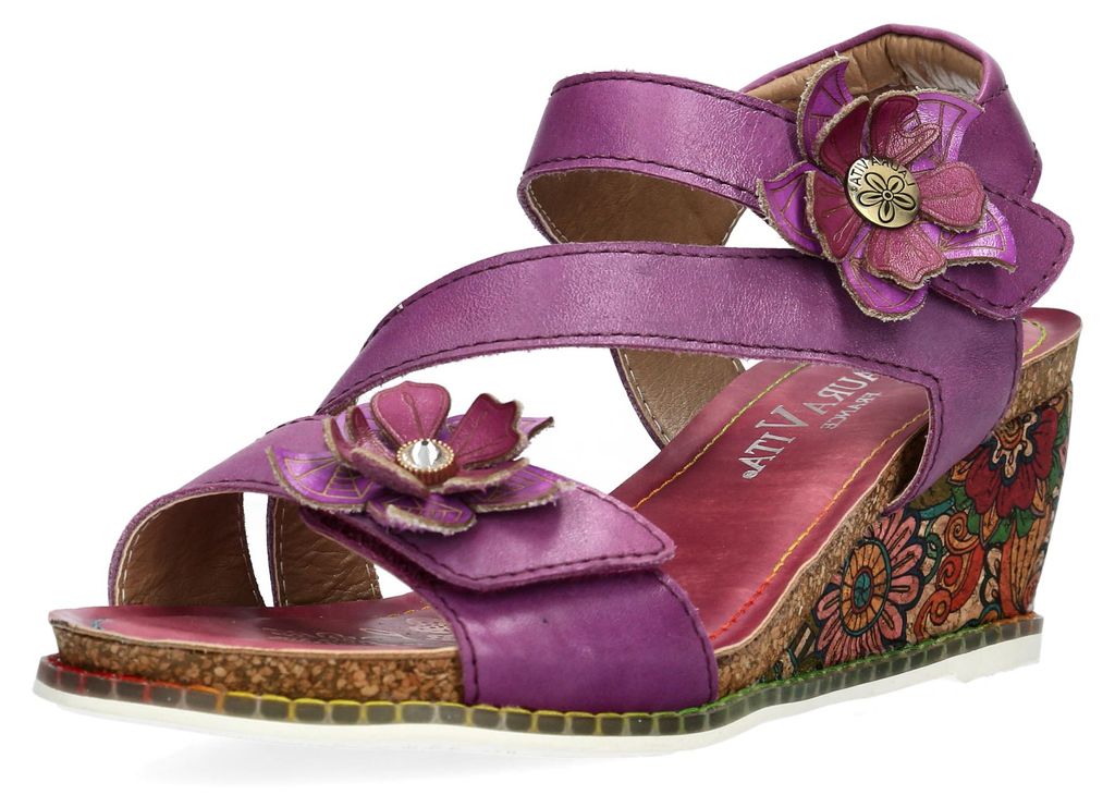 Laura Vita Damen Sandalette unifarbene Riemen Blumendekor HACEO 15, Größe:37 EU, Farbe:Violett