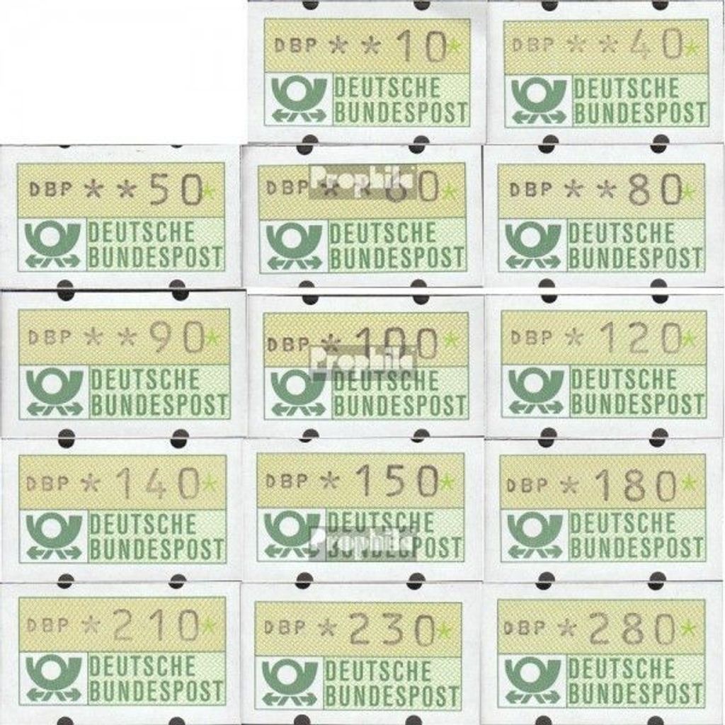 Briefmarken BRD (BR.Deutschland) 1981 Mi Satz 1 (10,40,50,60,80 90,100,120,140,150,180,210,230,280) gestempelt Automatenmarke