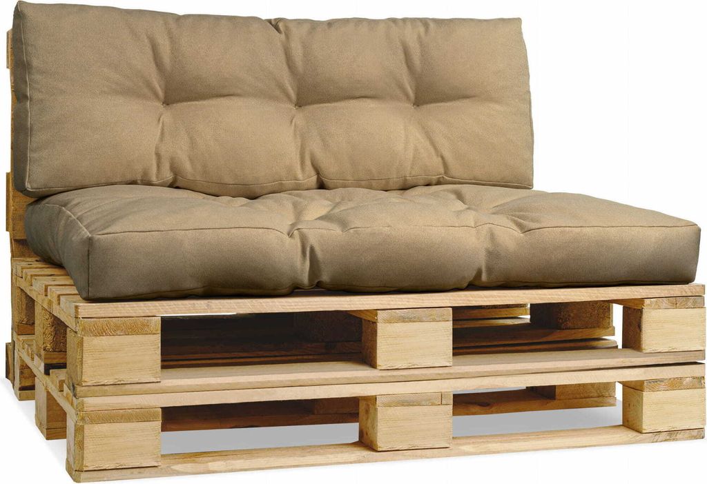 Palettenkissen für Europalette - Rückenlehne 40x120 cm, Sitzkissen 80x120 cm hellbraun - aus dickem Polsterstoff, mit weicher Füllung - Outdoork...