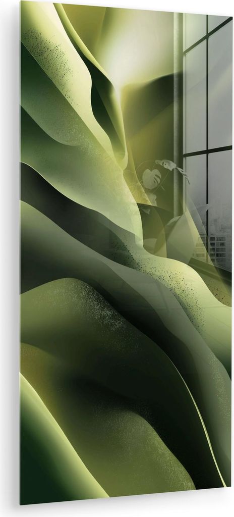 MuchoWow Glasbilder - Bilder auf Wandbild - Foto auf Glas Spiele - Wellen - Abstrakt - Hügel - Grün 60x120 cm Wanddekoration aus Glas - Acrylglas...
