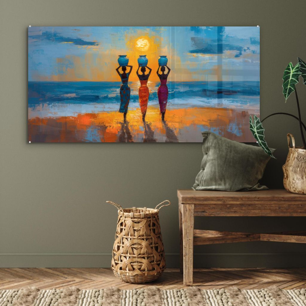 MuchoWow Glasbilder - Bilder auf Wandbild - Foto auf Glas Frauen - Strand - Sonnenuntergang 120x60 cm Wanddekoration aus Glas - Acrylglasbild - Acr...