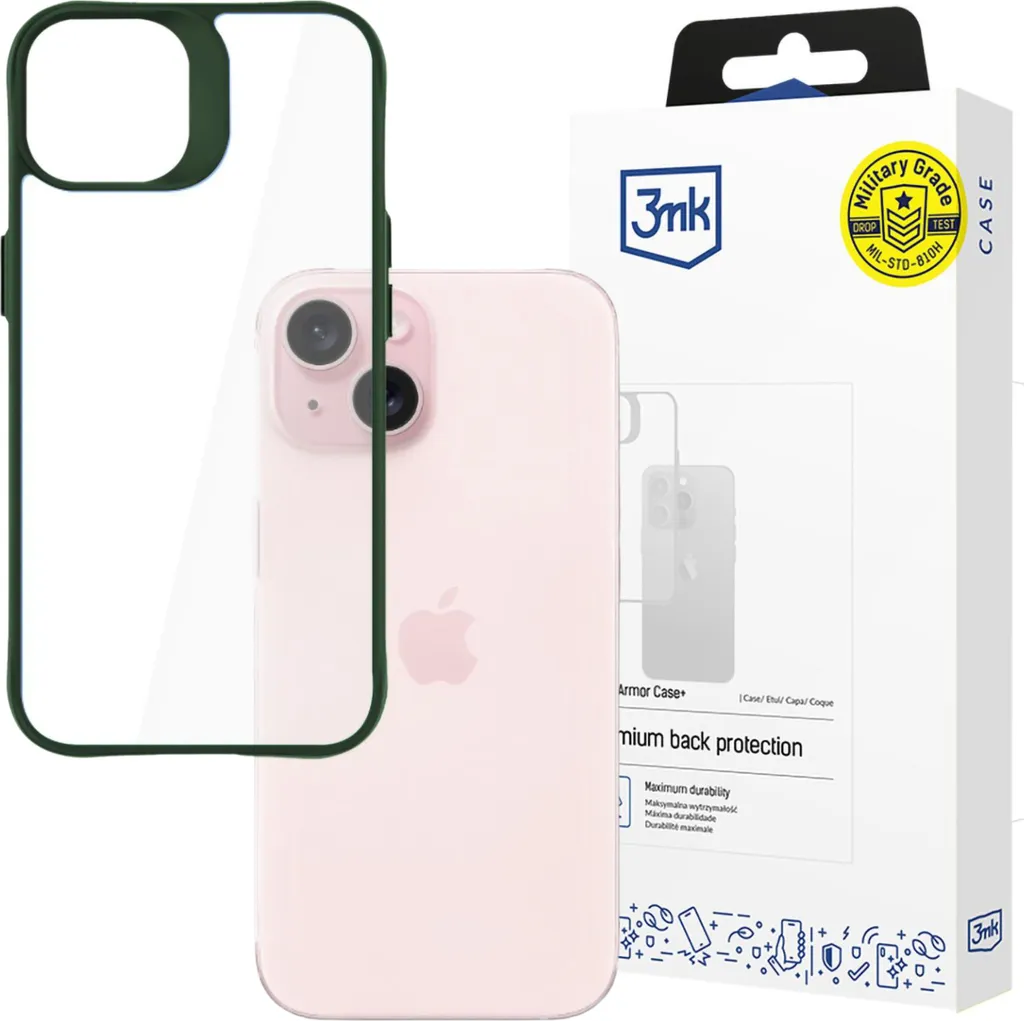 Custodia 3MK Satin Armor Verde iPhone 15: Stile e Sicurezza Top - 1