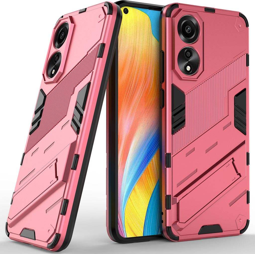 Armor Hülle für Oppo A78 4G, Hybrid PC TPU Bumper Stoßfestes Schutzhülle mit Standfunktion Rosa