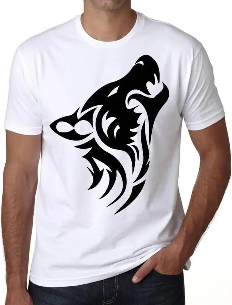 Herren Grafik T-Shirt Wolf Tribal Tattoo Öko-Verantwortlich Vintage Jahrgang Kurzarm Lustige Druck Geburtstag Geschenk Mann
