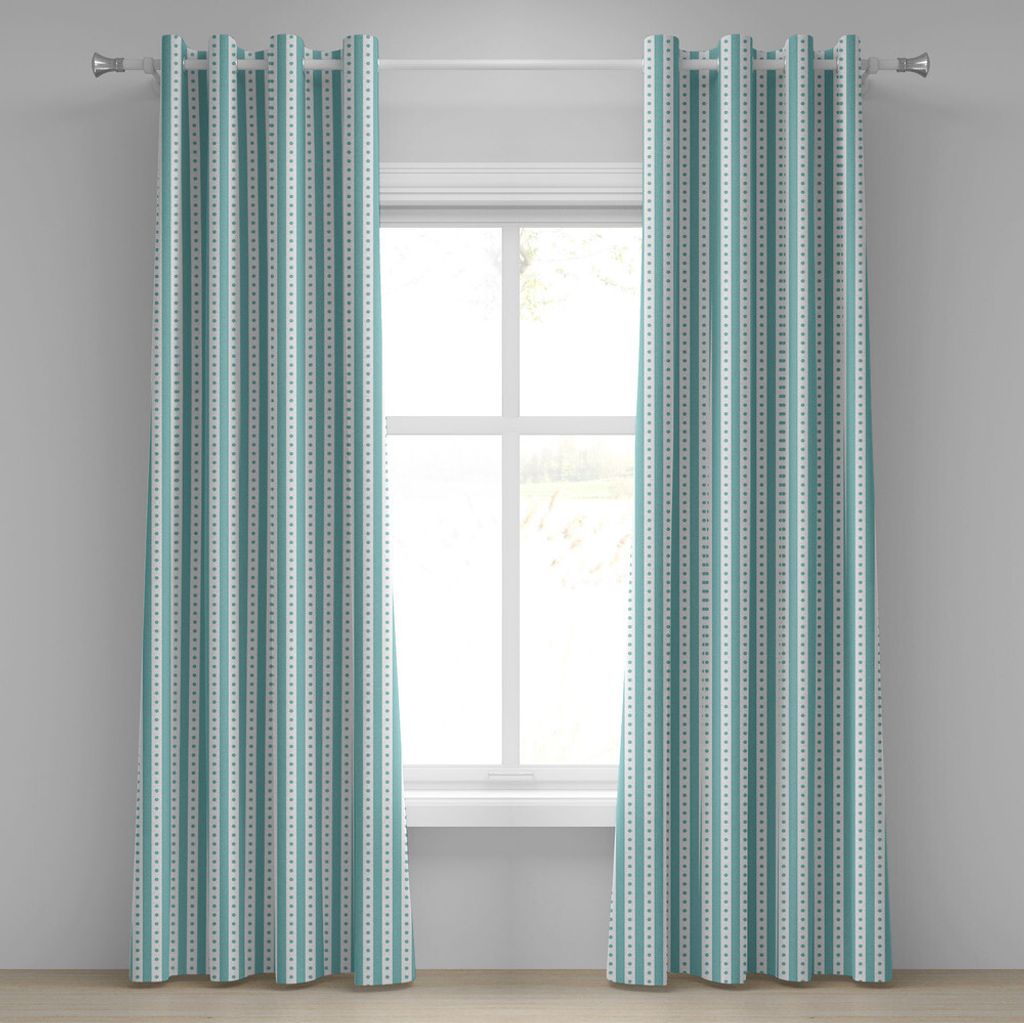 ABAKUHAUS Türkis Ösenvorhang, Dots Rounds und Stipes mit dicken Grenzen Vintage Retro Textured Image, Dekorative 2-Panel-Fenstervorhänge, 280 cm...