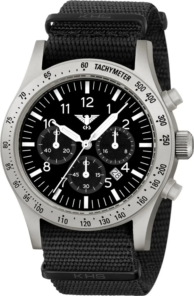 Montre-bracelet homme solaire KHS PLATOON Steel Chrono - Noir - Acier inoxydable