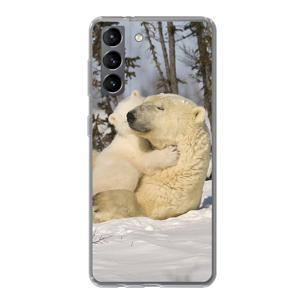 MuchoWow Handyhülle Schutzhülle Hülle für Samsung Galaxy S21 Eisbär - Schnee - Höhle - Jungtier Silikon Softcase Handy Hülle - Softcase