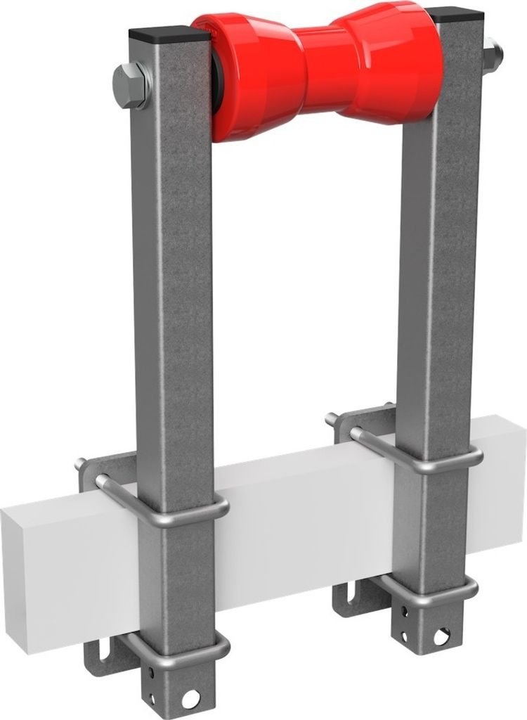 Polyurethan Kielrolle mit Stützen Sliprolle Bootstrailer Sliphilfe verzinkt SUPROD, B=160, L=450 mm, rot